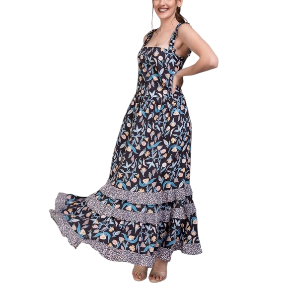 Universal Thread Black and Blue Floral Maxi Dress - Picture 1 of 9